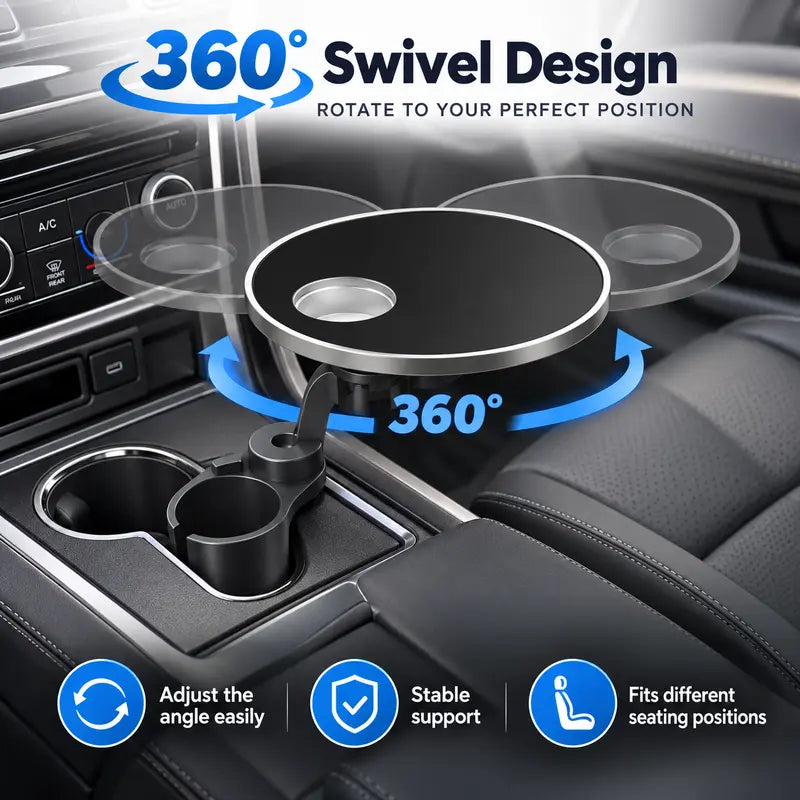 360-degree swivel design of the car cup holder tray