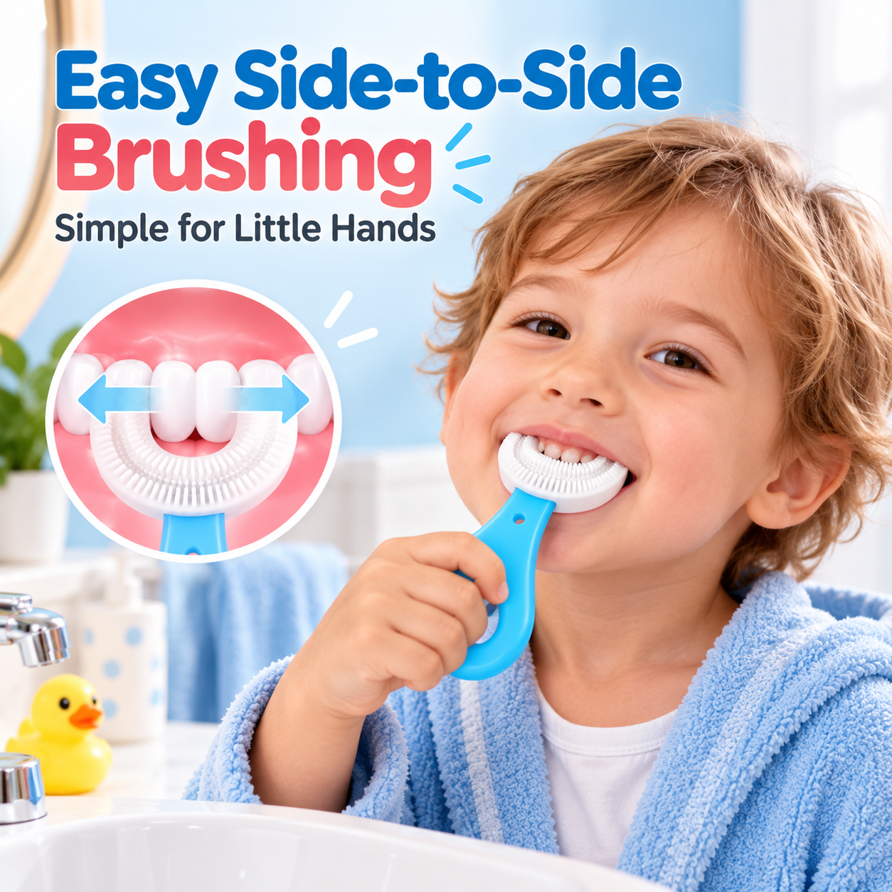 Close-up of food grade silicone U-shaped brush head with dense bristles