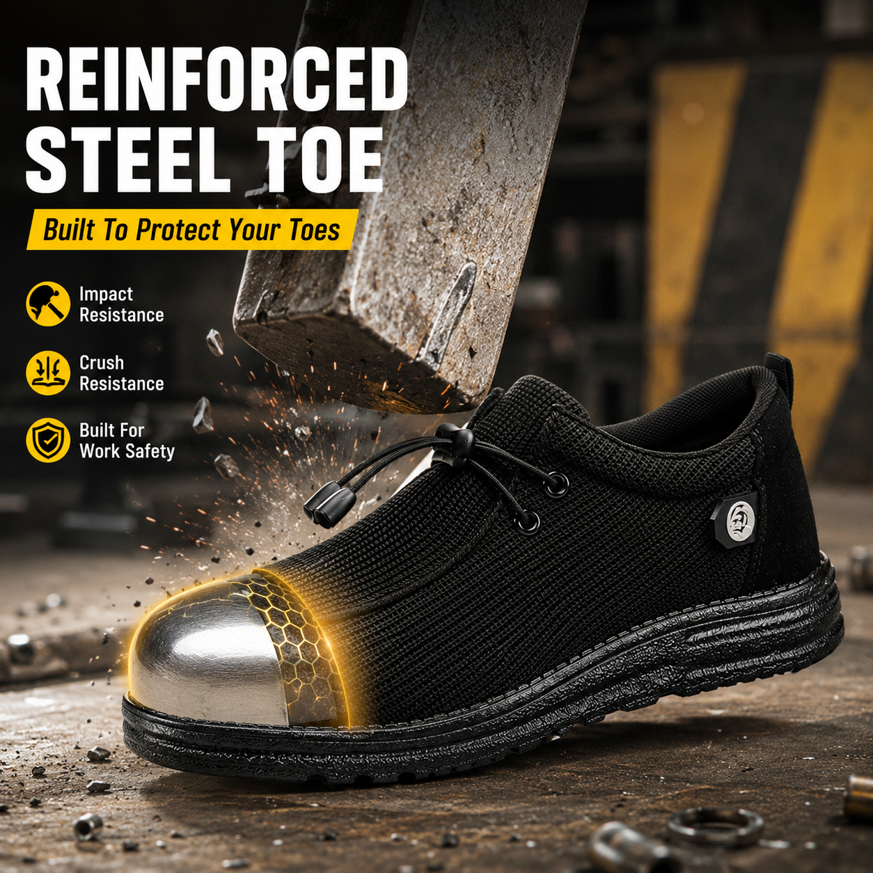 Versatile black safety loafer matches casual work pants