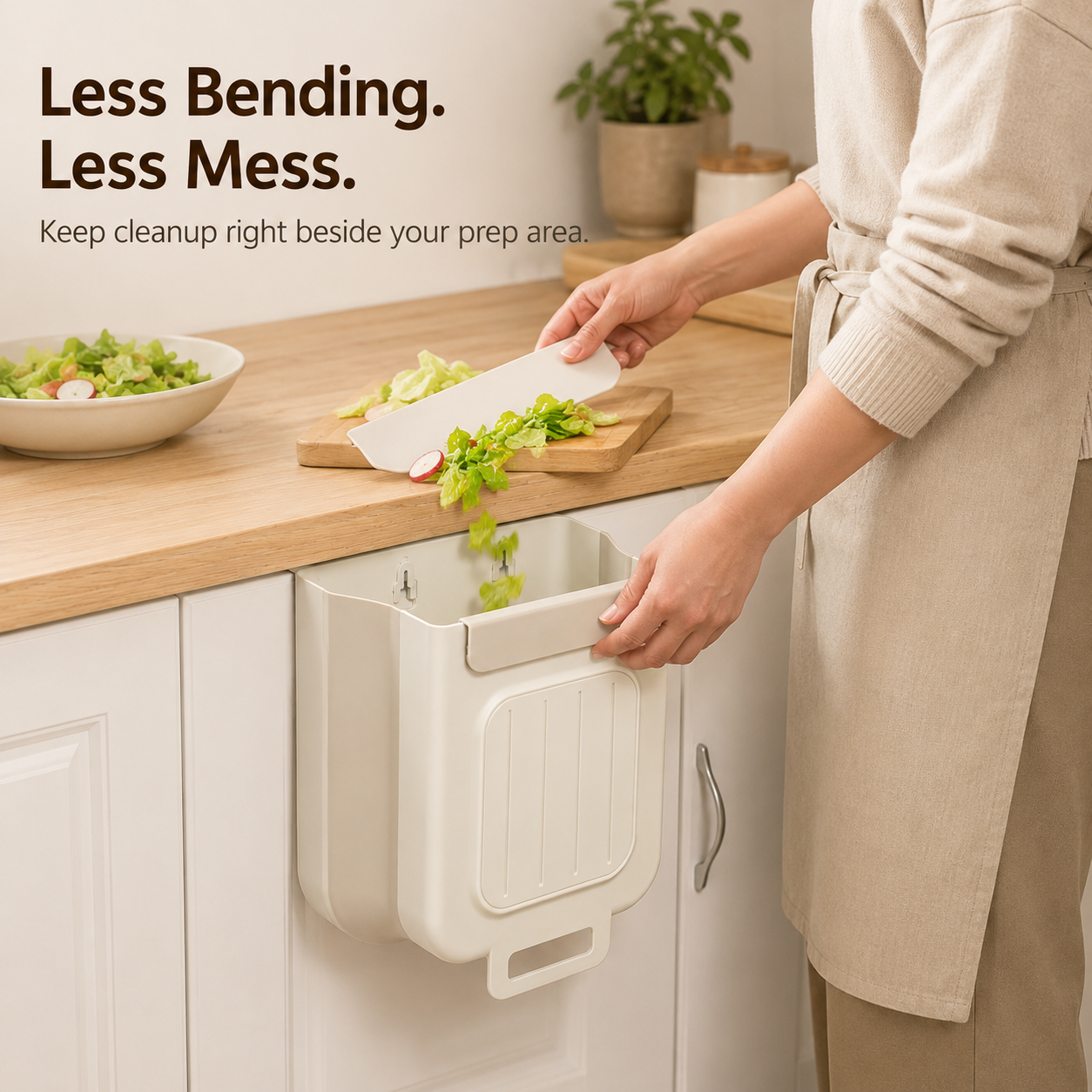 Replacing trash bag in hanging waste bin