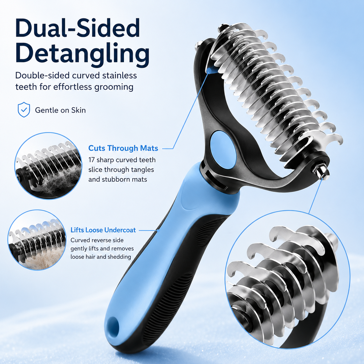 Deshedding brush removes loose undercoat from pet