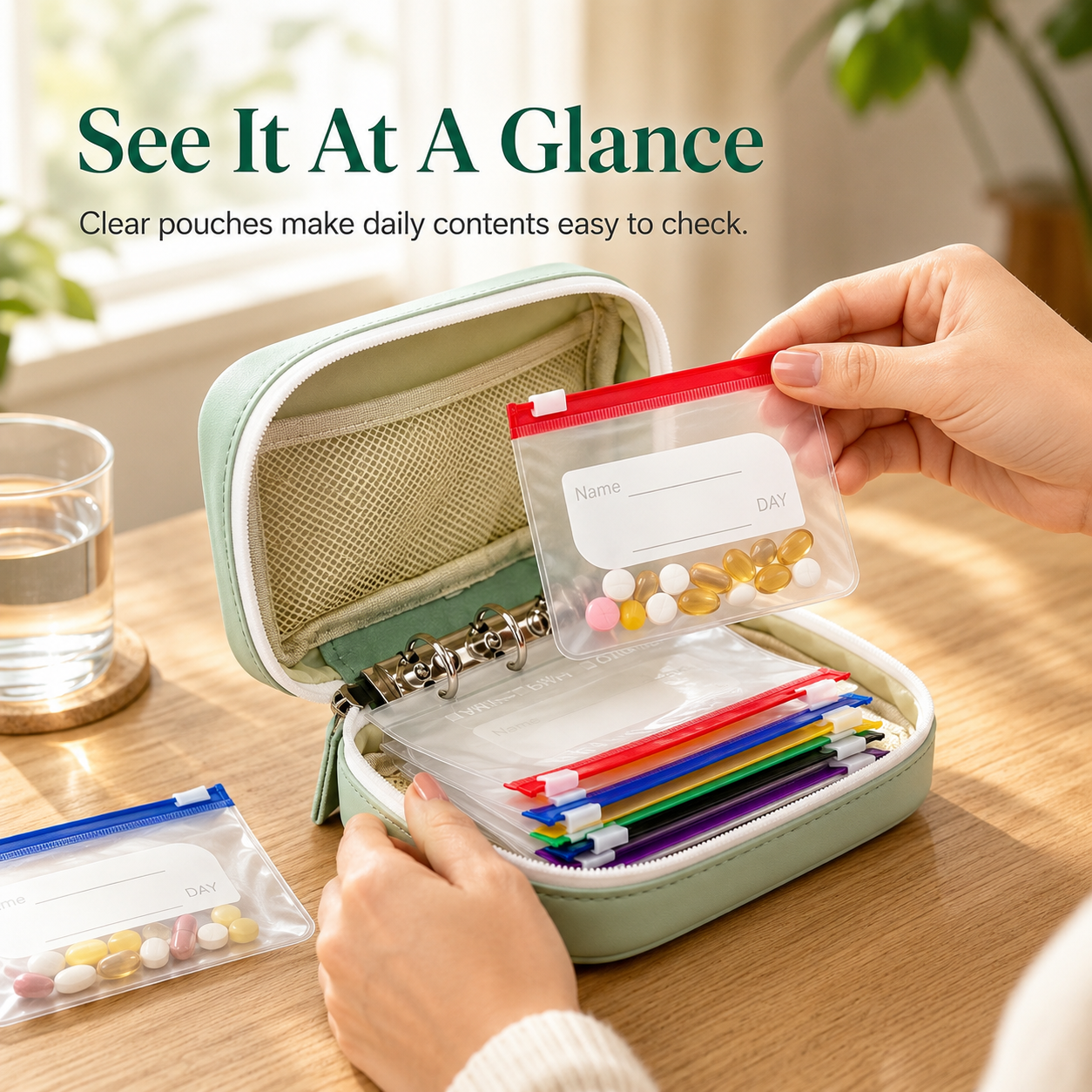 Close up view of writable label area on transparent pouch
