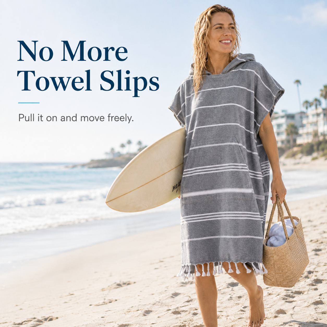 Flat lay view of Turkish cotton hooded poncho