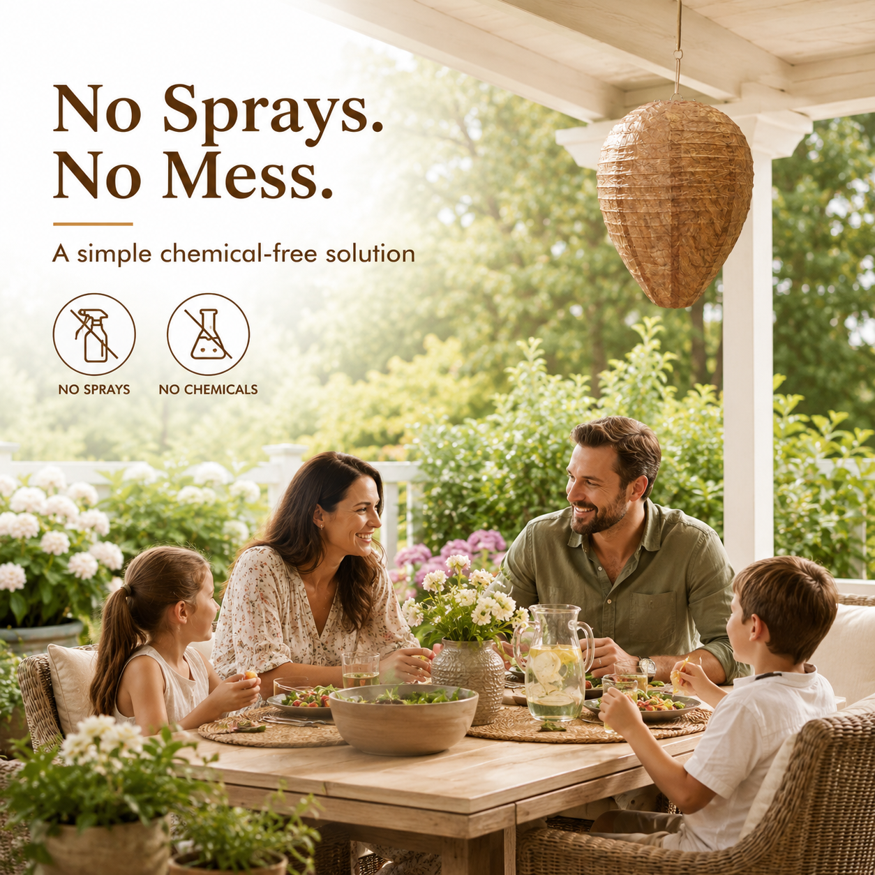 Chemical-free outdoor wasp deterrent for home garden