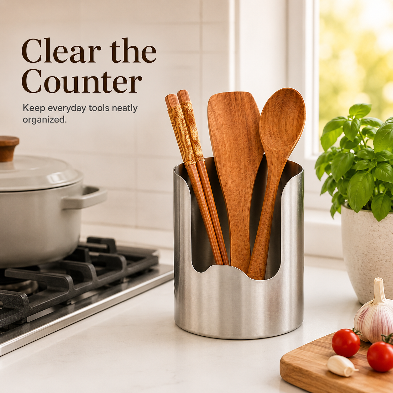 Bottom base view of stainless steel utensil holder