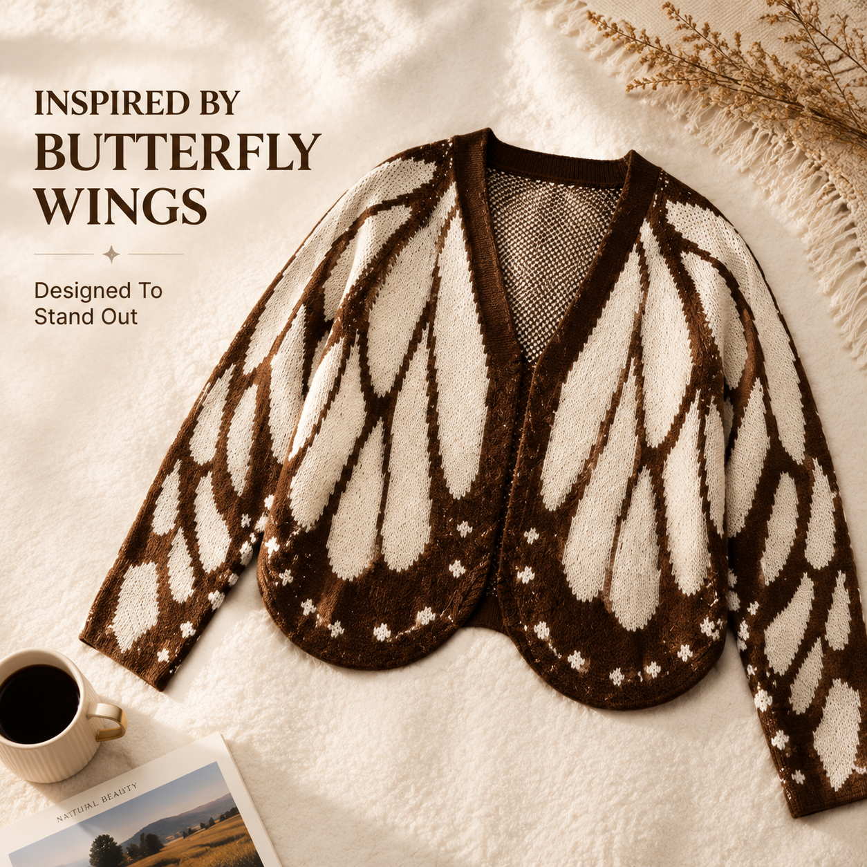 Butterfly wing pattern knit cardigan main front view