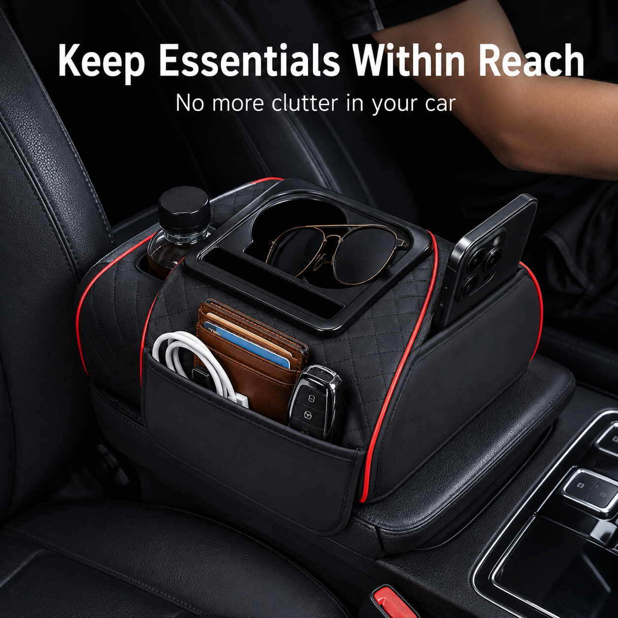 Car armrest organizer lifestyle display