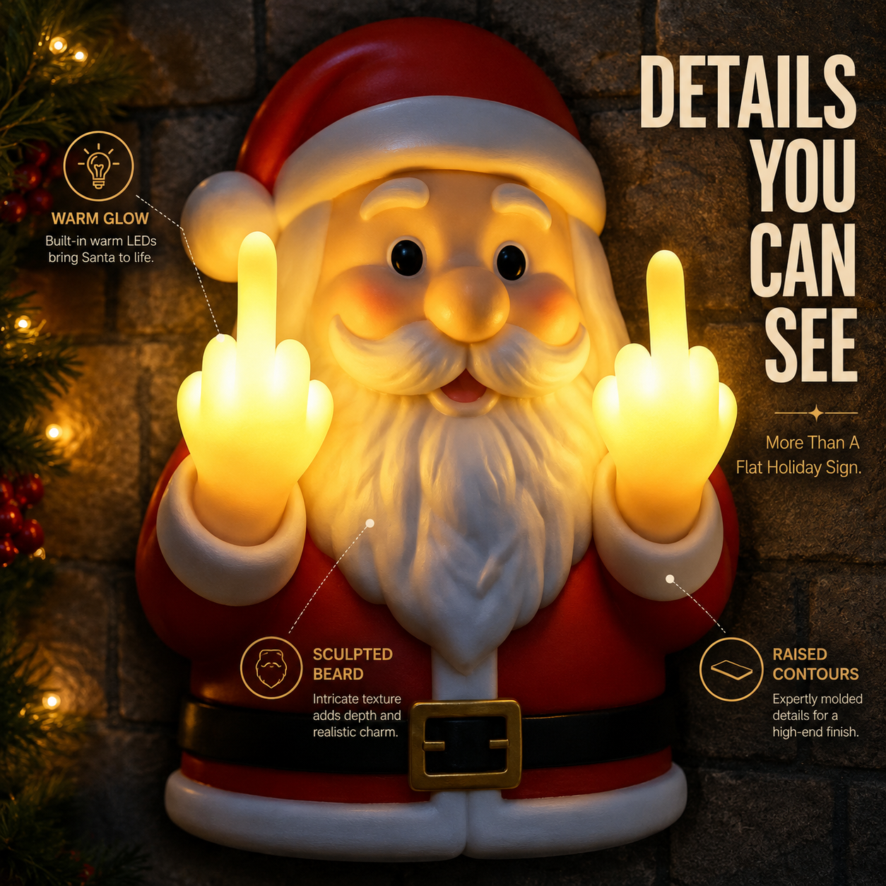 Easy wall hanging setup for cheeky Santa decoration