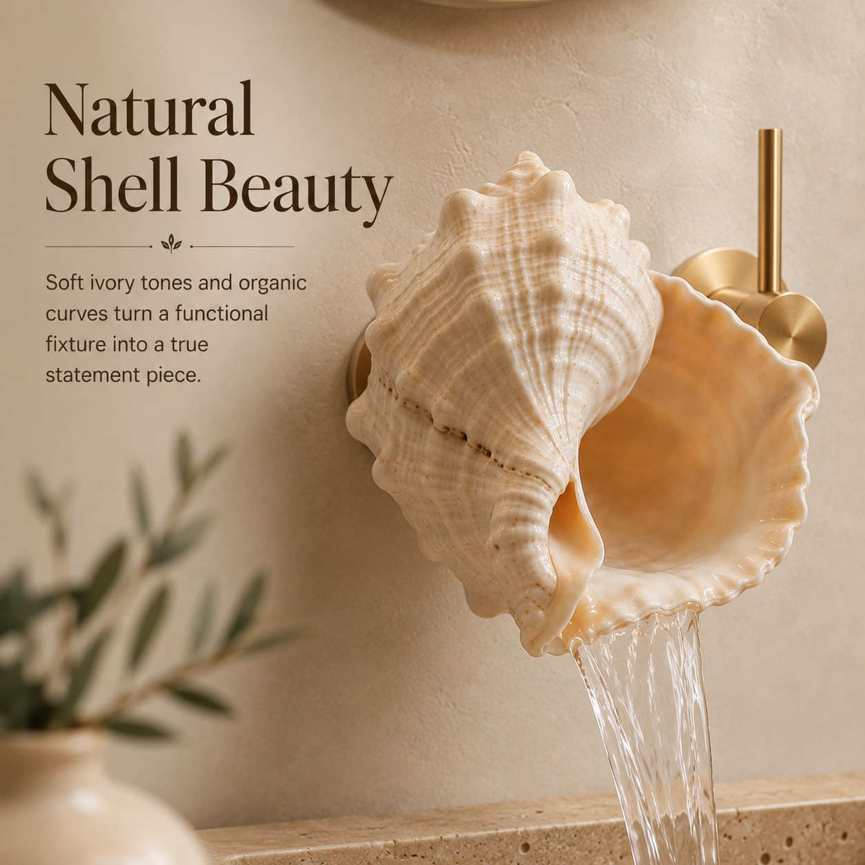 Close-up of the natural seashell faucet form