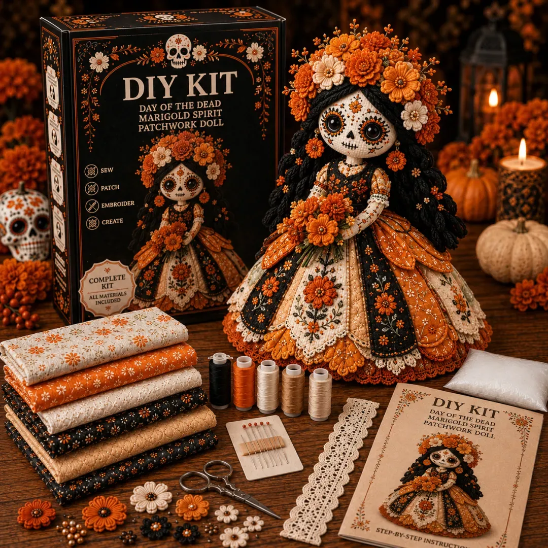 DIY Day of the Dead patchwork doll sewing steps