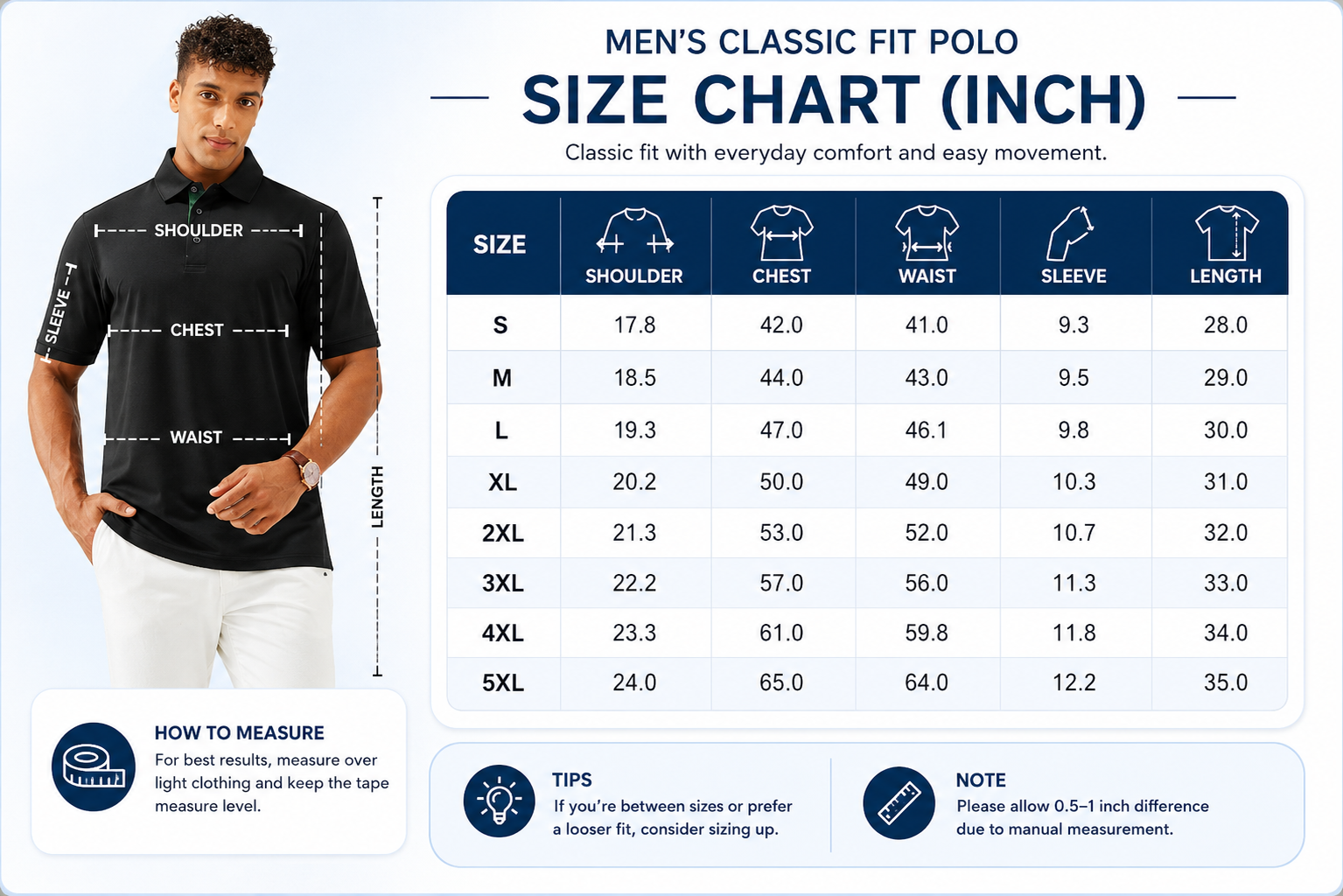 Men polo tailored torso fit representation