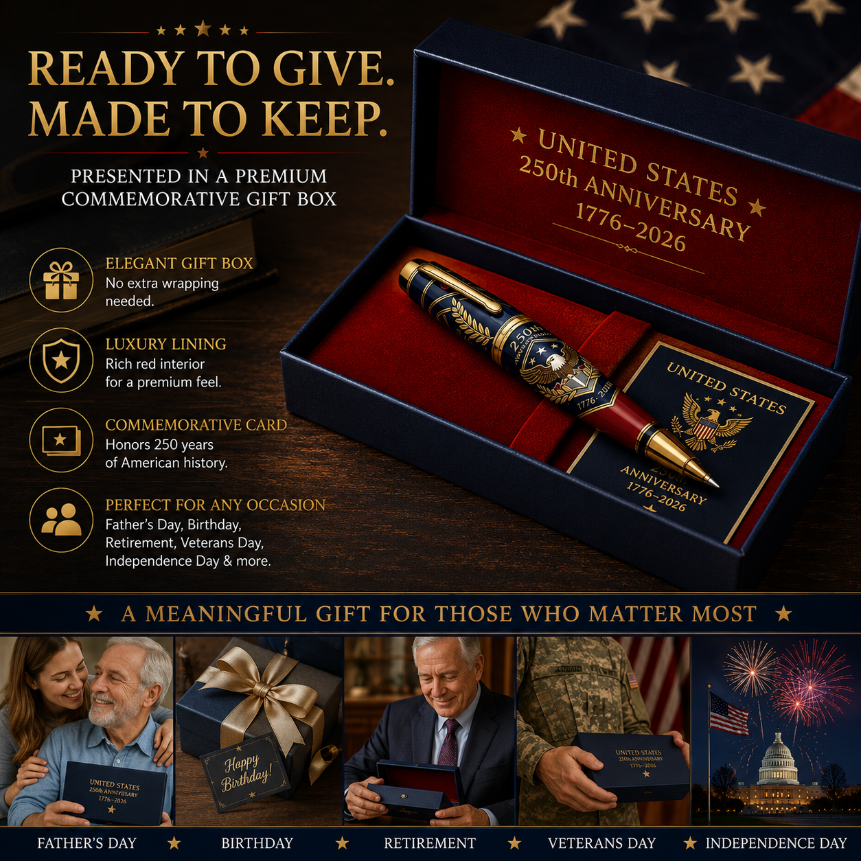Premium America 250th anniversary pen gift box