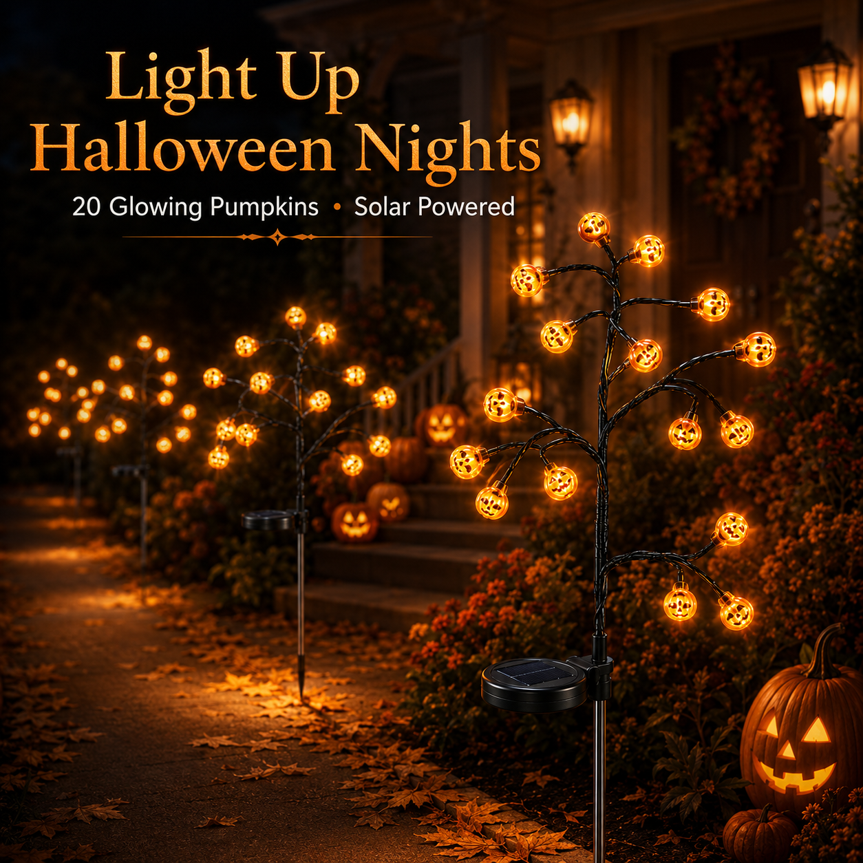 Solar stake light highlighting yard landscaping boundary