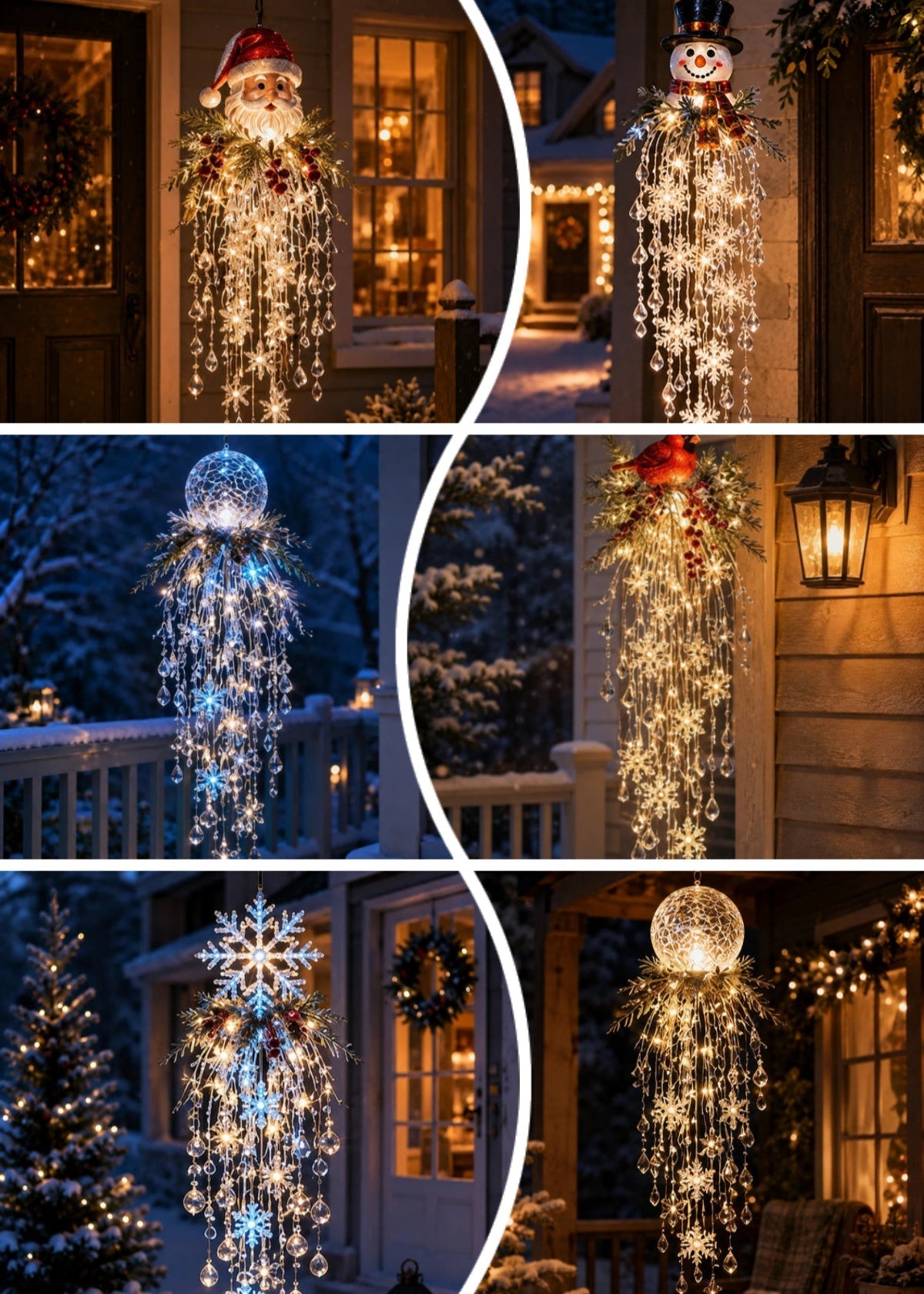 ✨ Crystal Cascade™ Christmas Hanging Porch Light – Overhead LED Crystal Waterfall 💎