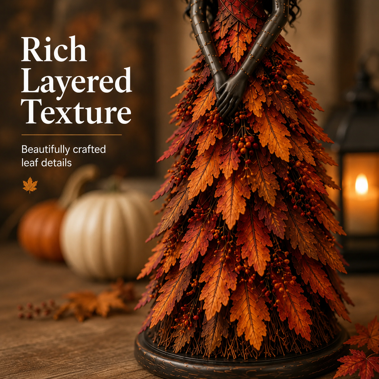 Elegant witch gown close up