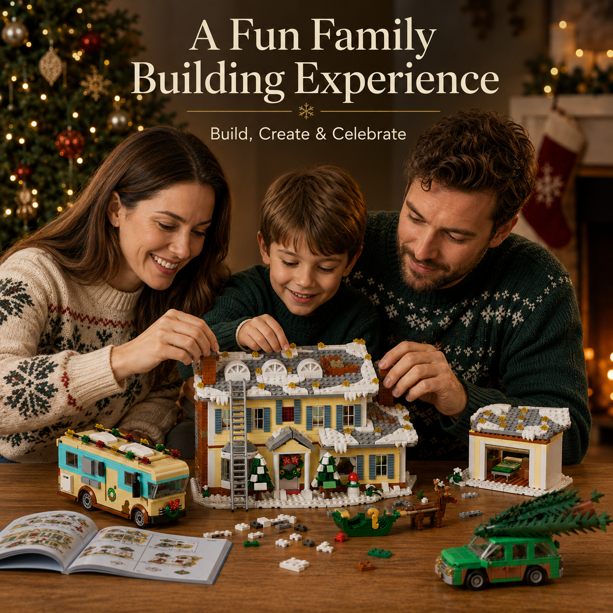 Winter holiday village house displayed on holiday mantelpiece
