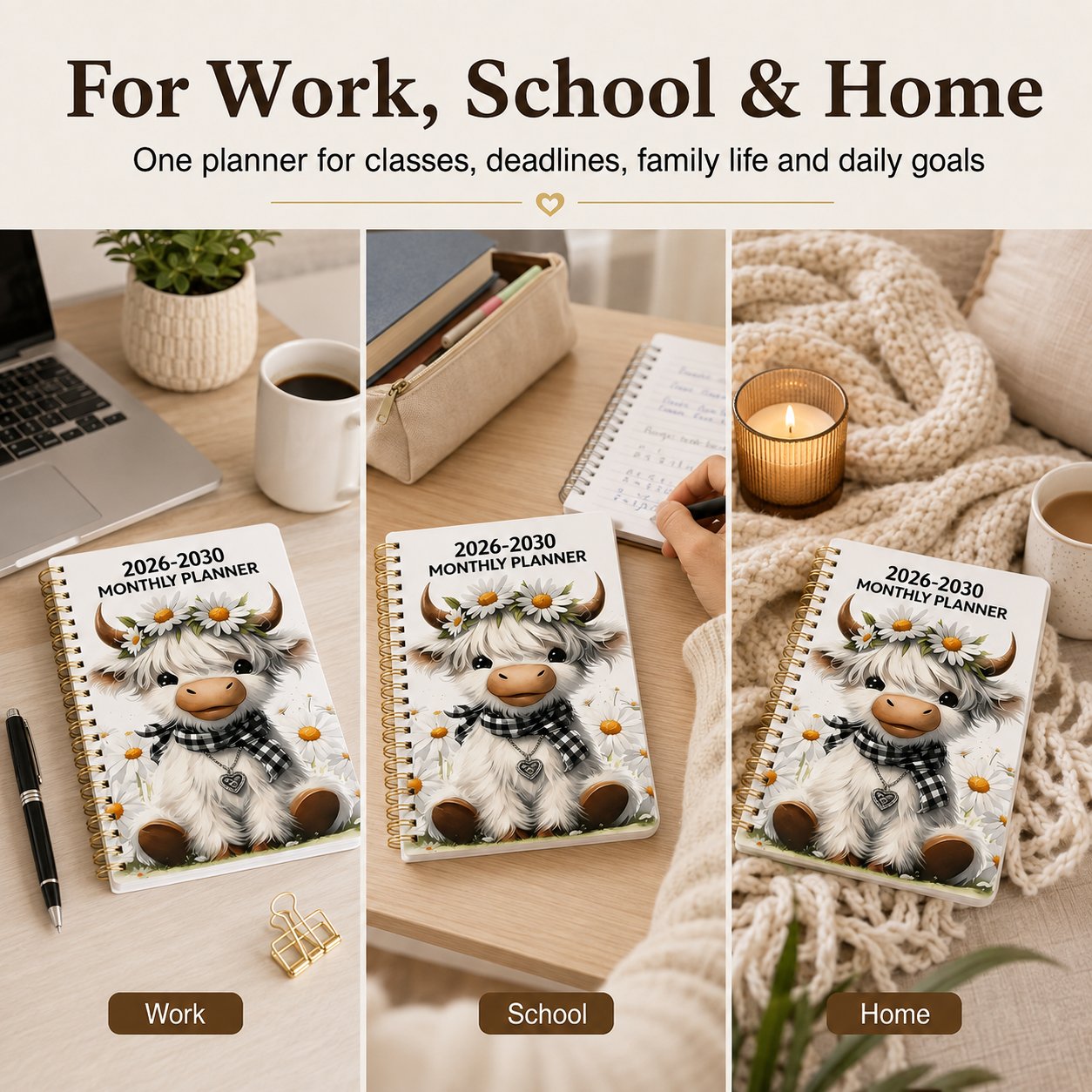 Monthly planner for work school and home