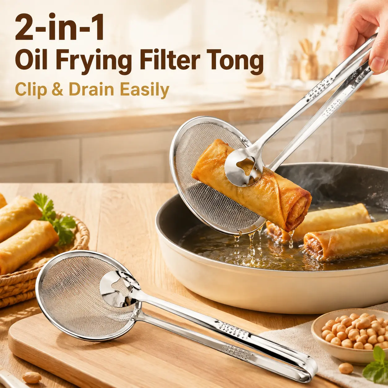 2-in-1 Stainless Steel Oil Frying Filter Clip