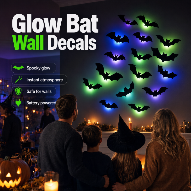 Halloween glow bat wall decals 3D haunted wall party decor set