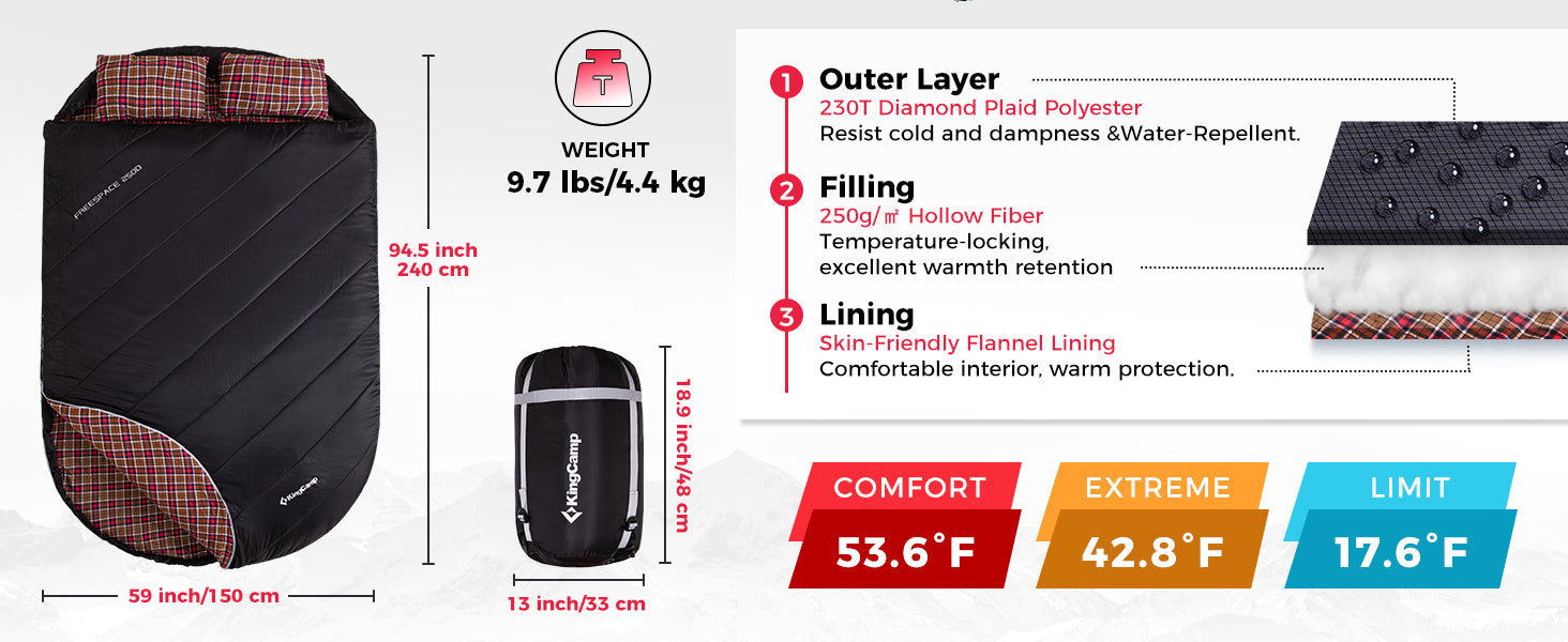 KingCamp FREESPACE 250D Double-Sized Sleeping Bag