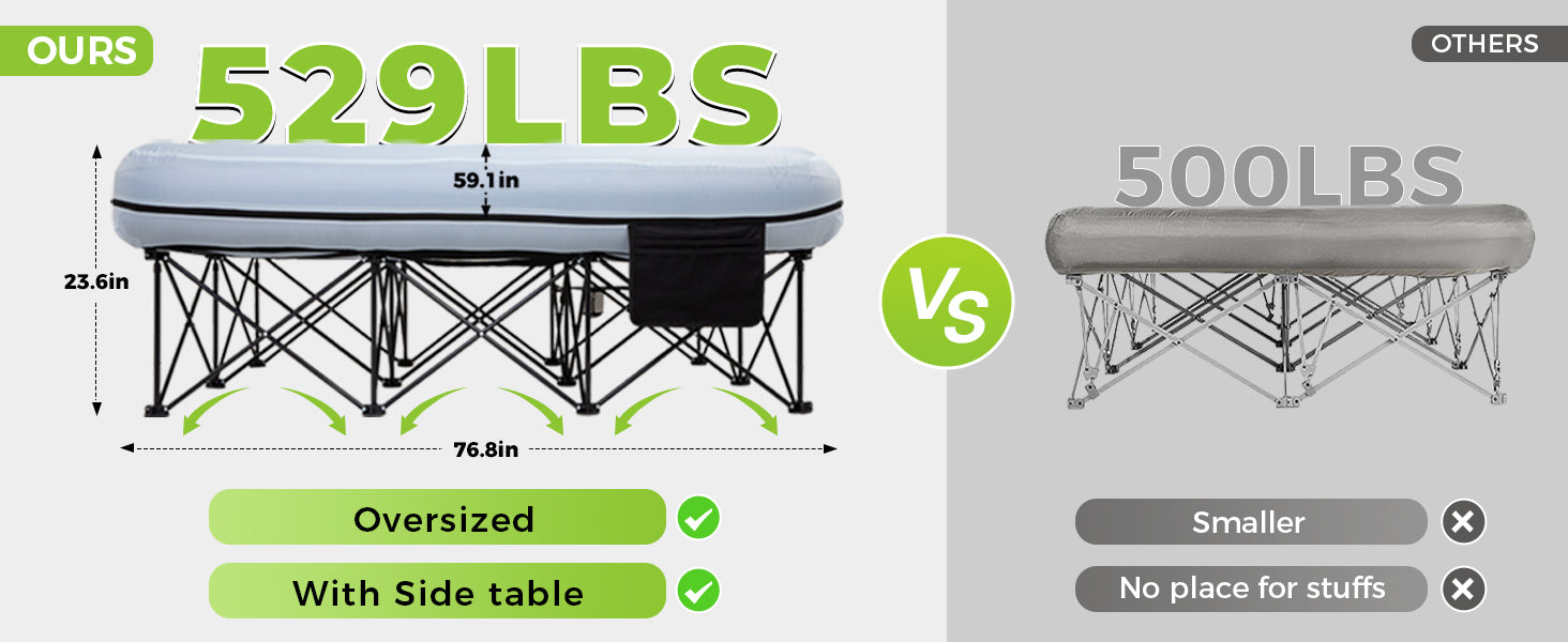 FUNDANGO Queen Camping Cot with Detachable Air Mattress