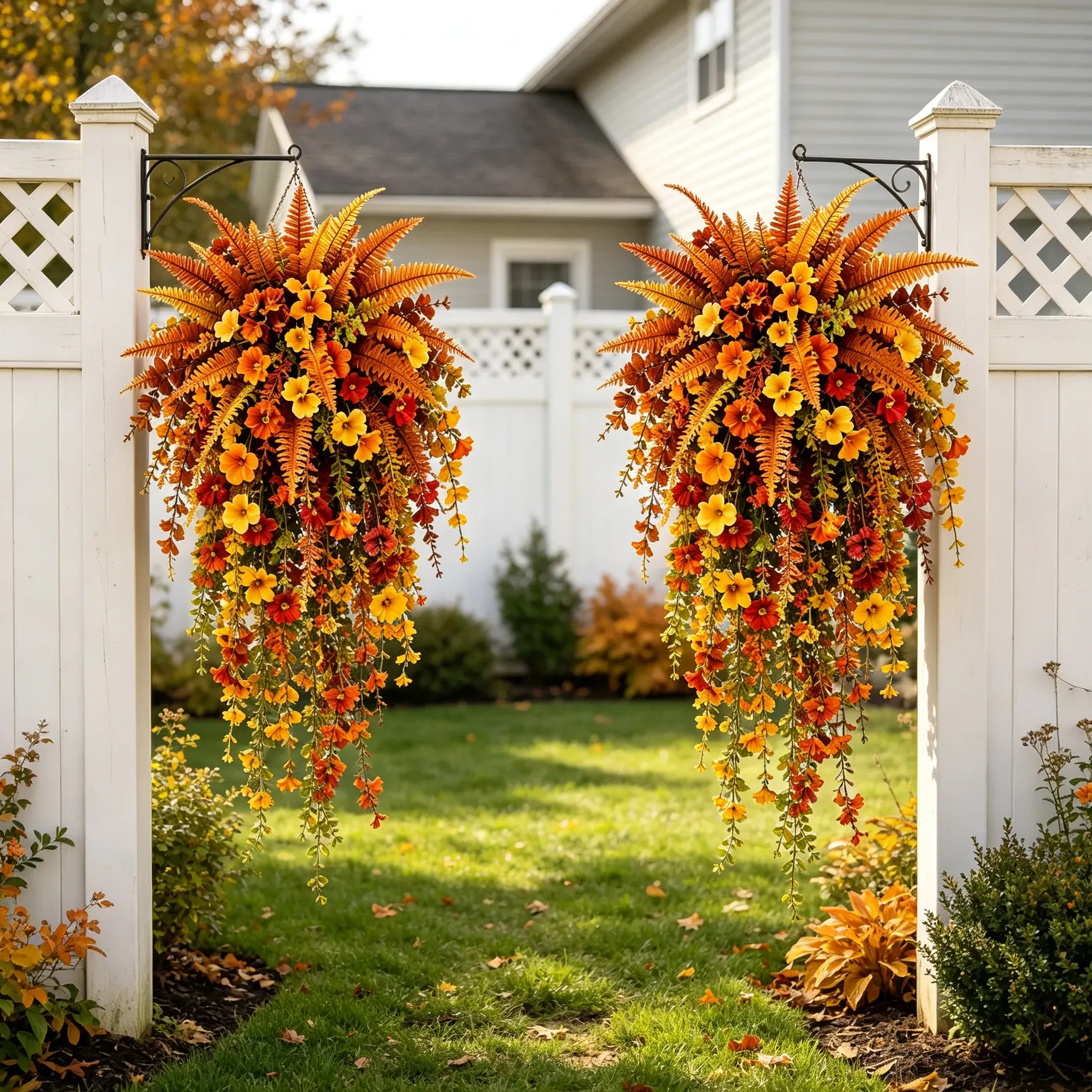 Fall hanging arrangement styled on indoor wall and doorway