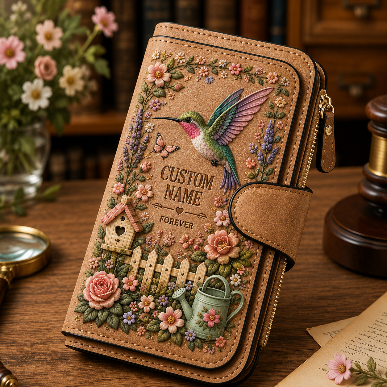 Hummingbird Garden personalized wallet