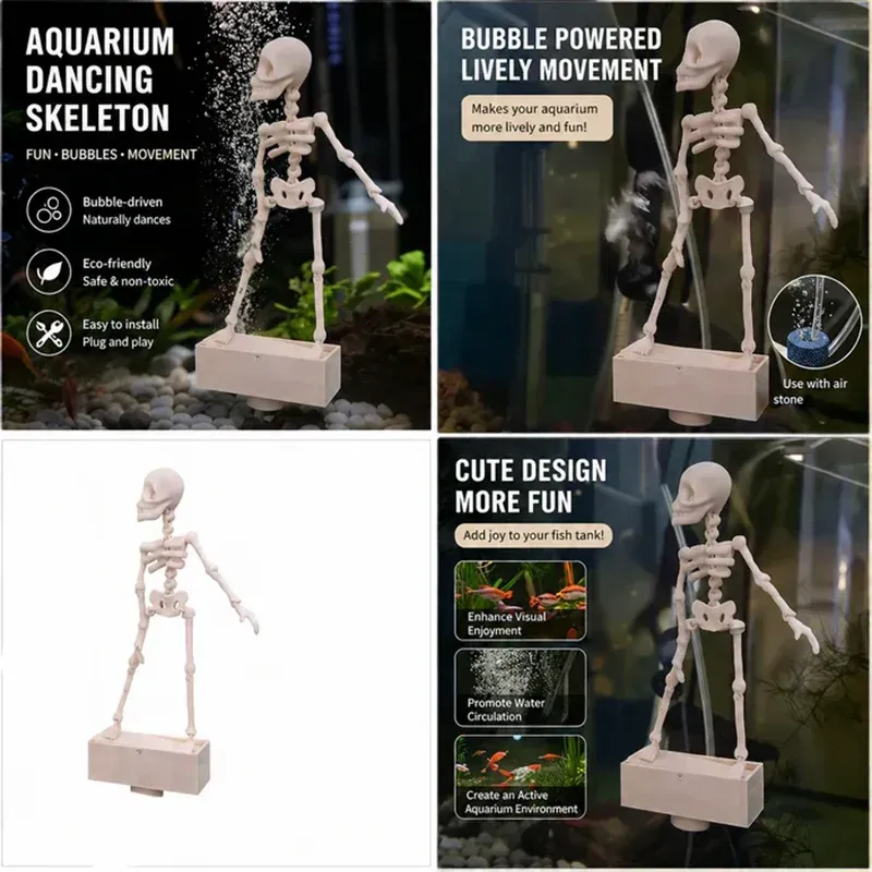 Detailed 3D skeleton aquarium ornament craftsmanship and stable base