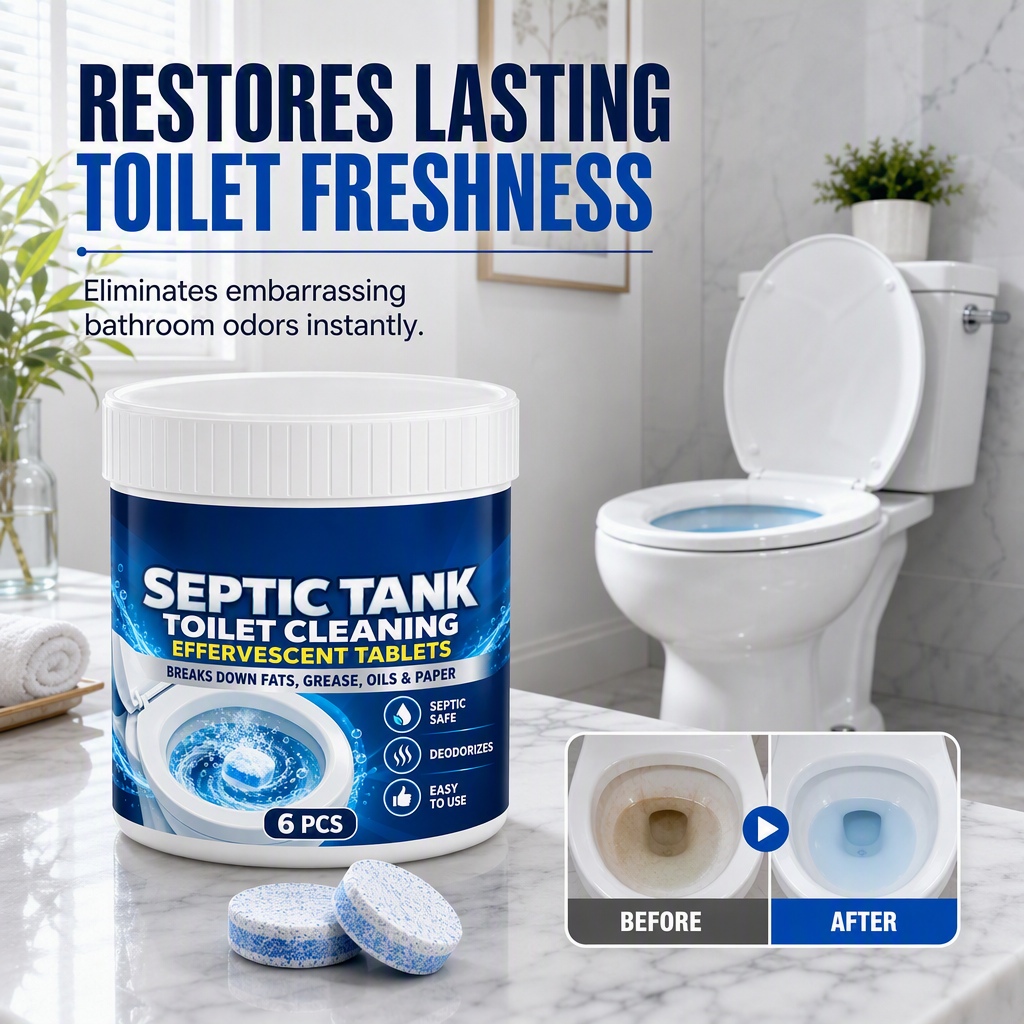 Toilet cleaning tablets in a clean bathroom