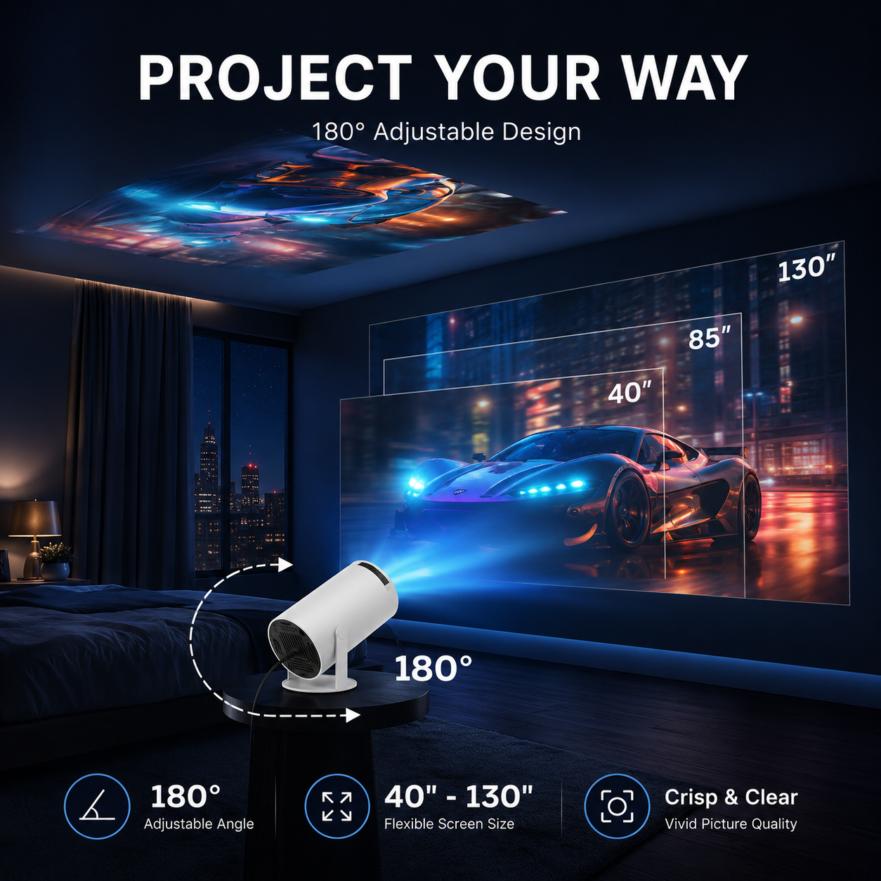 Vivid color display on wall projection closeup