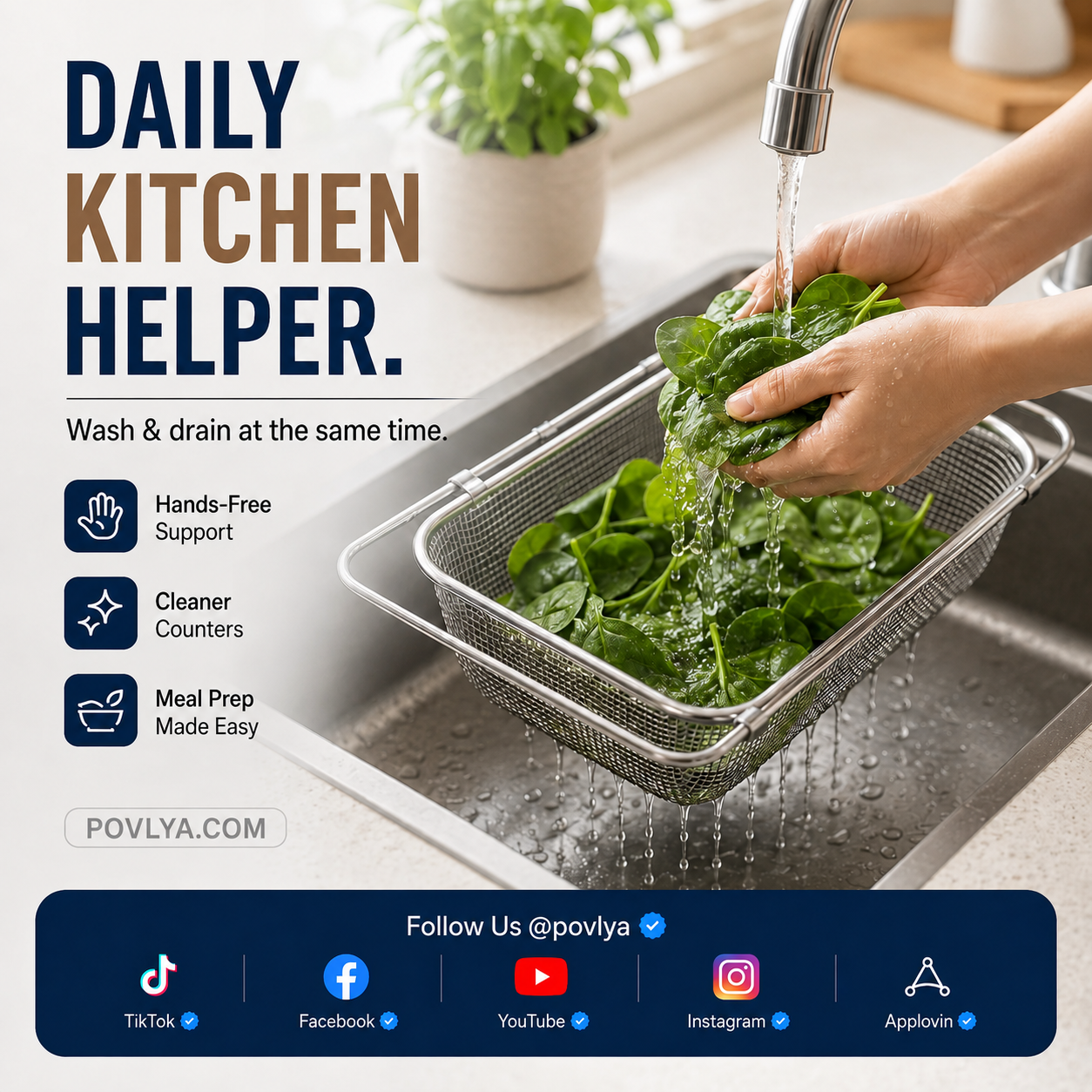 Daily kitchen helper sink basket washing and draining vegetables