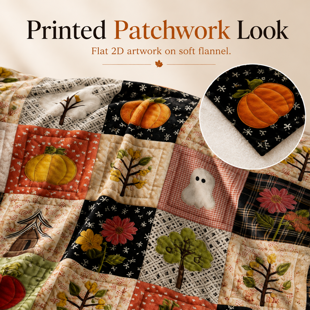 Cozy Halloween flannel throw blanket on couch overview