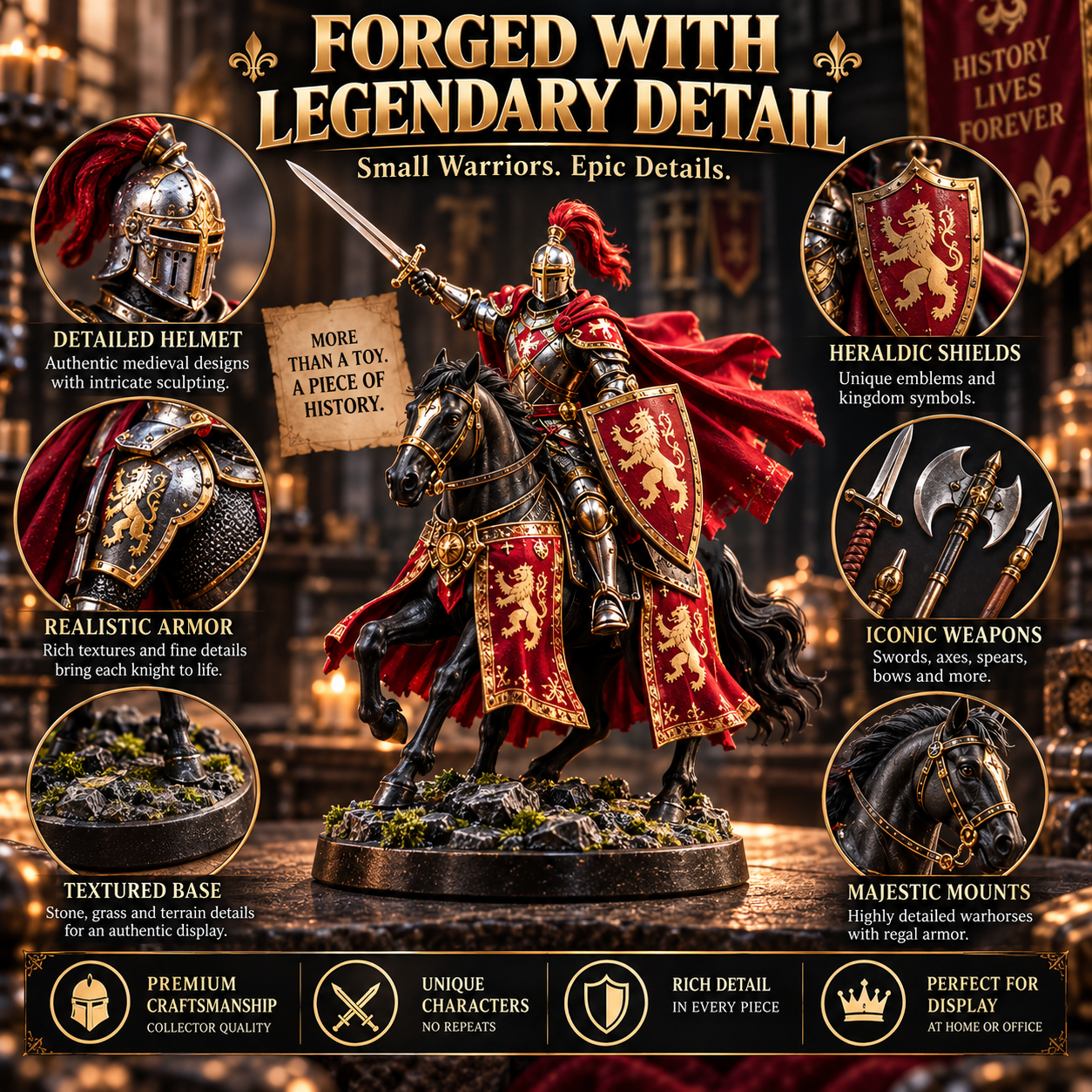 Detailed medieval knight armor weapons and collectible craftsmanship