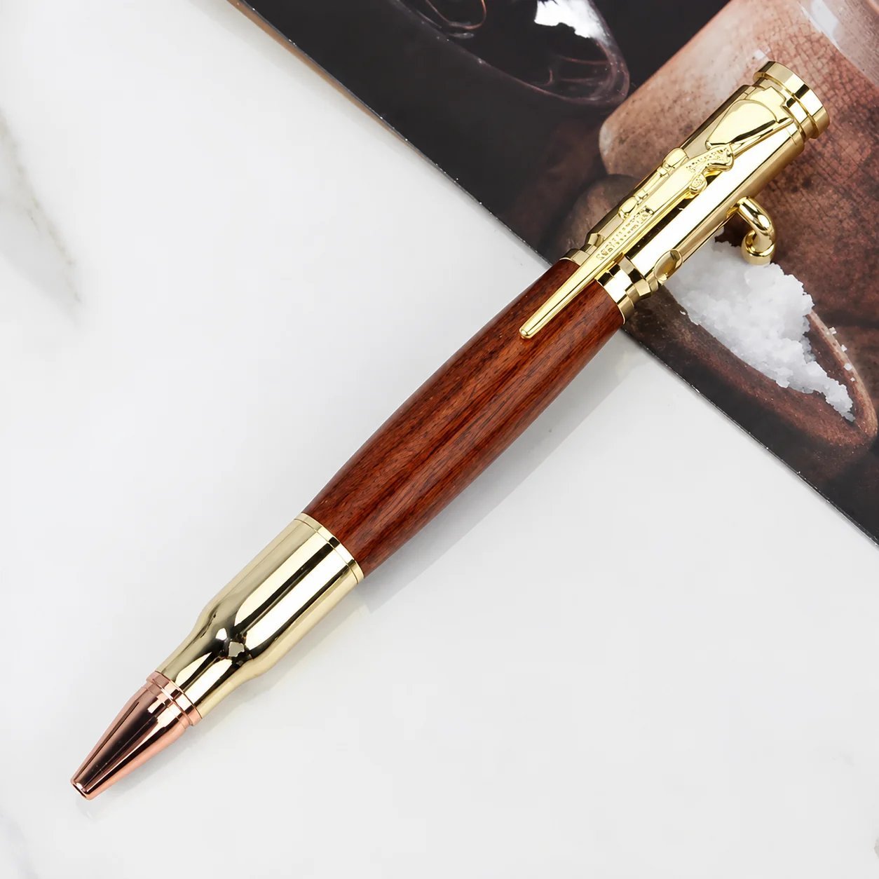 🔥HOT SALE🔥Handcrafted Bolt Action Bullet Pen with Solid Wood & Authentic Shell Casing