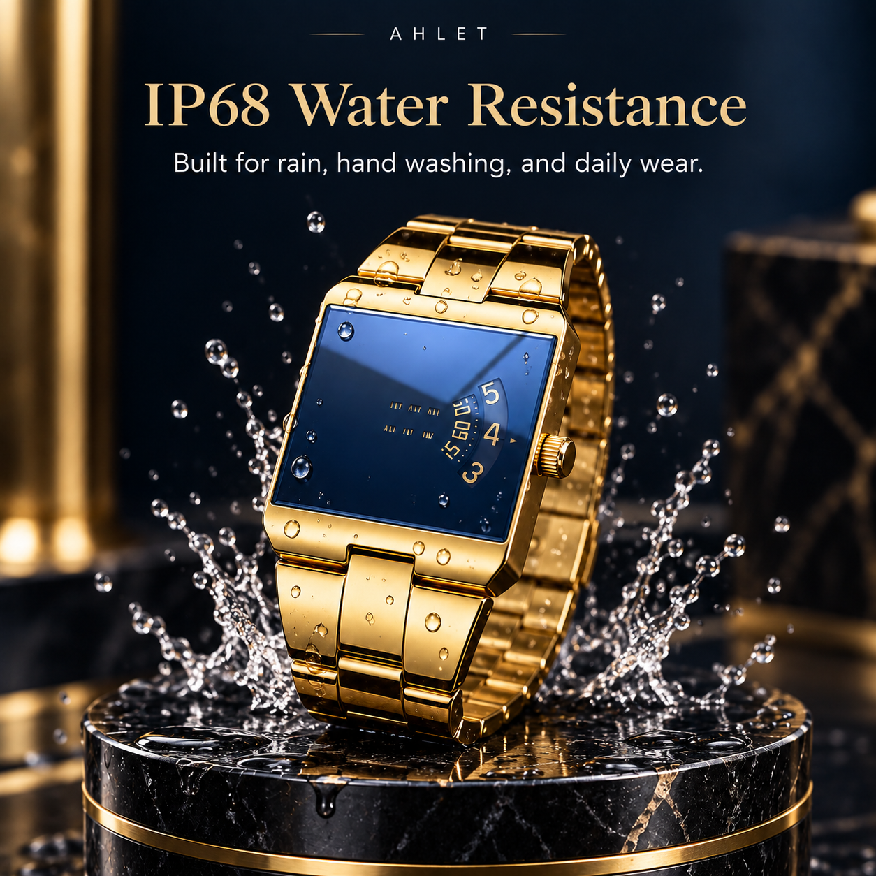 Ahlet men square watch feature details and dimensions