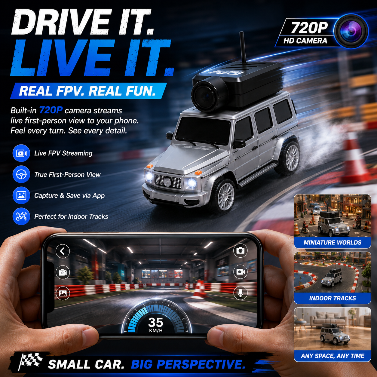 720P FPV driving view on smartphone