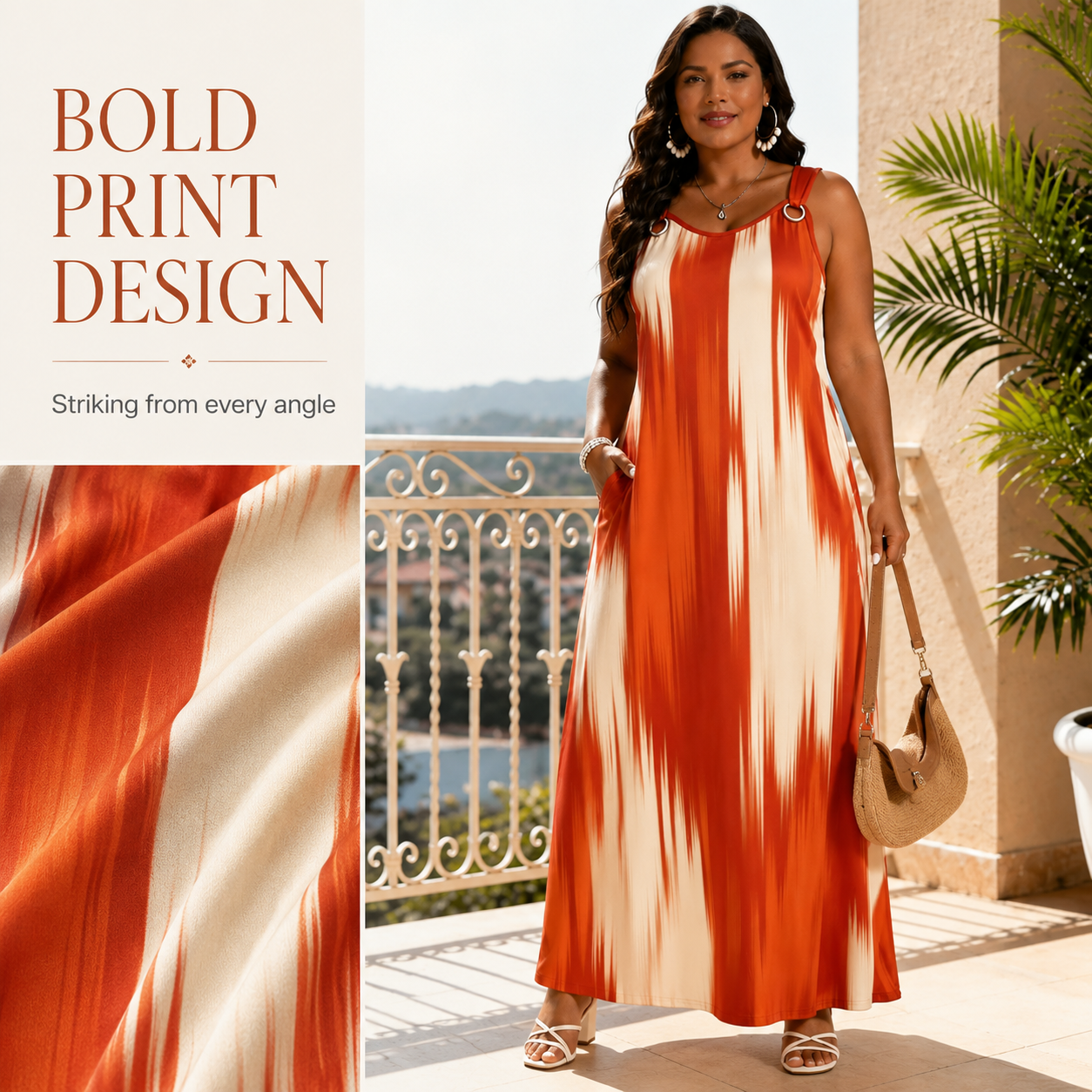 Resort style pairing with flat sandals and accessories