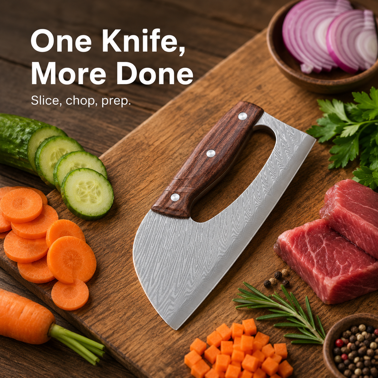 Hand forged kitchen knife texture