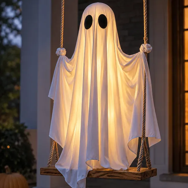 Durable cloth and wood hanging swing ghost Halloween decor