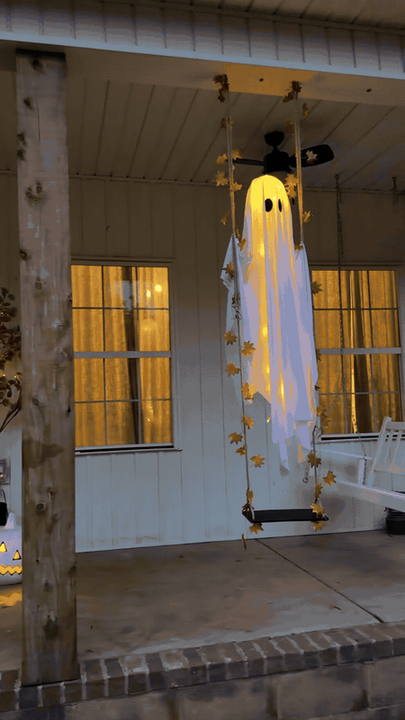 Viral swinging ghost glowing and moving on a porch