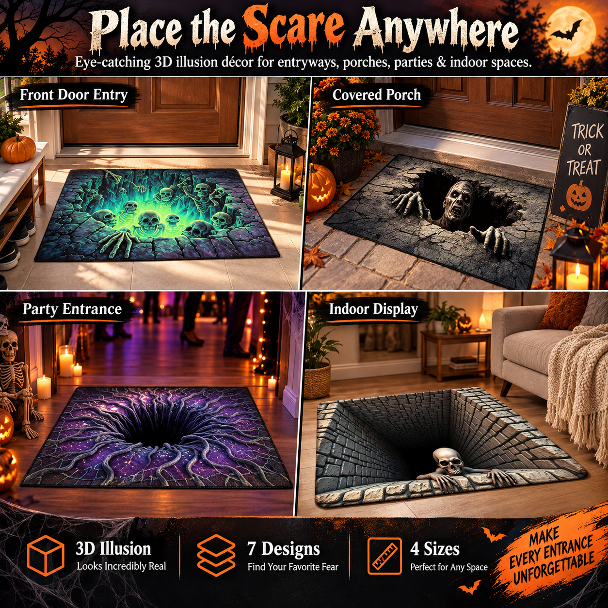Halloween Door Mat Multiple Placement Scenes