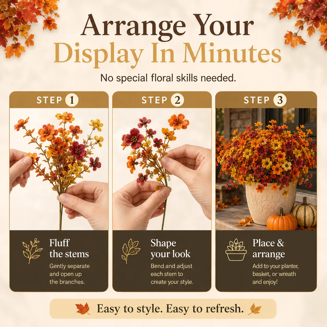 How to arrange fall faux flowers