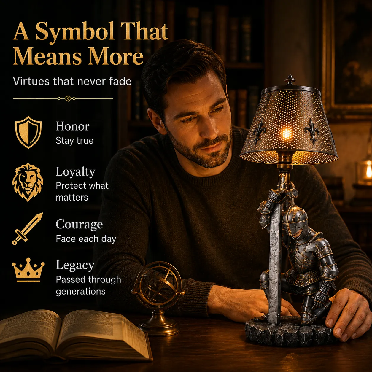 Medieval knight lamp as a symbol of honor loyalty courage and legacy