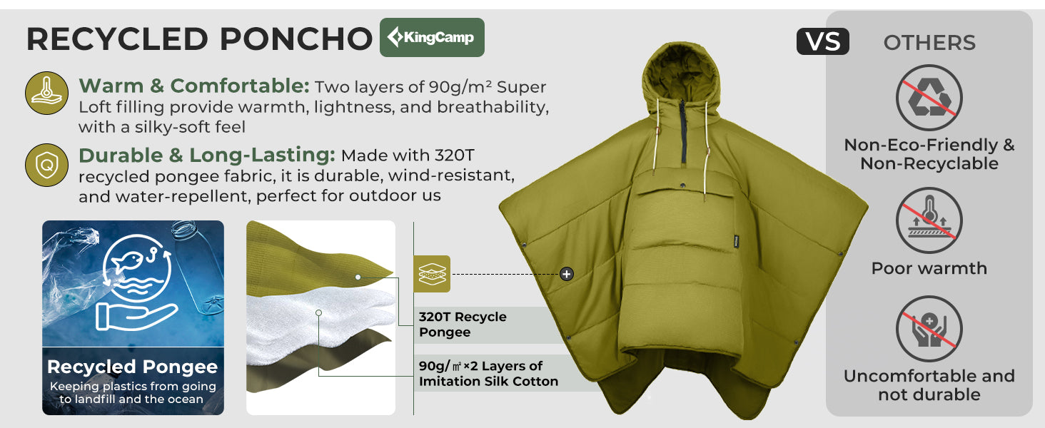 KingCamp Camping Wearable Blanket Poncho