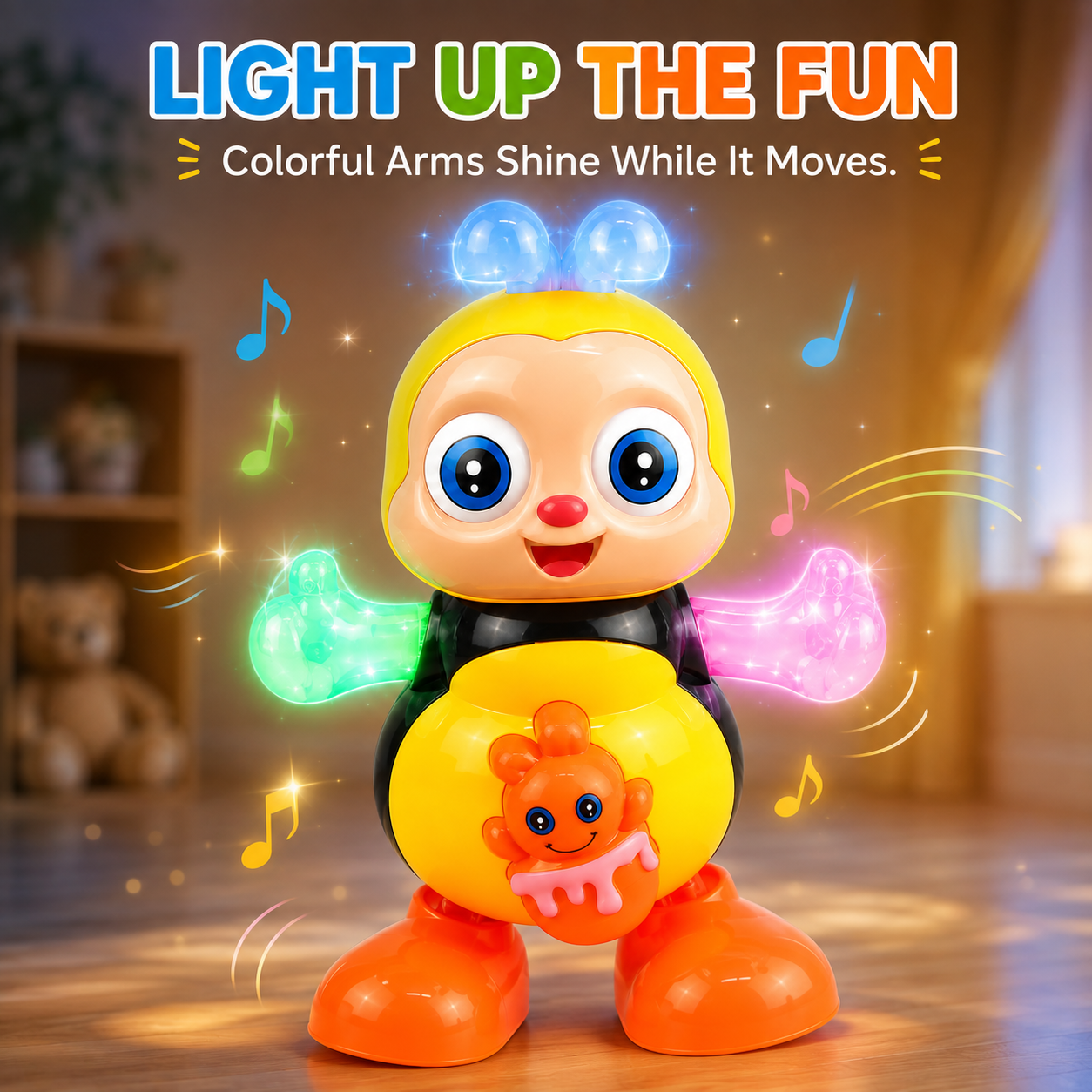 Bright LED lighting inside translucent bee arms