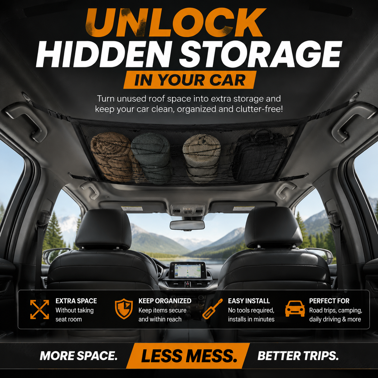 Car Ceiling Cargo Net Organizer