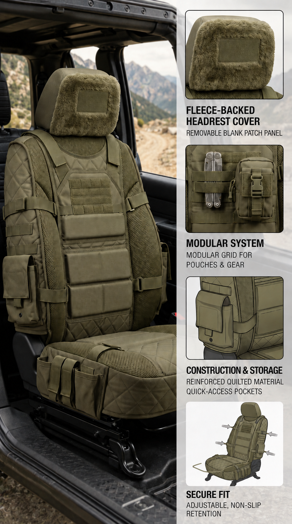 Camouflage seat cover installed inside a vehicle