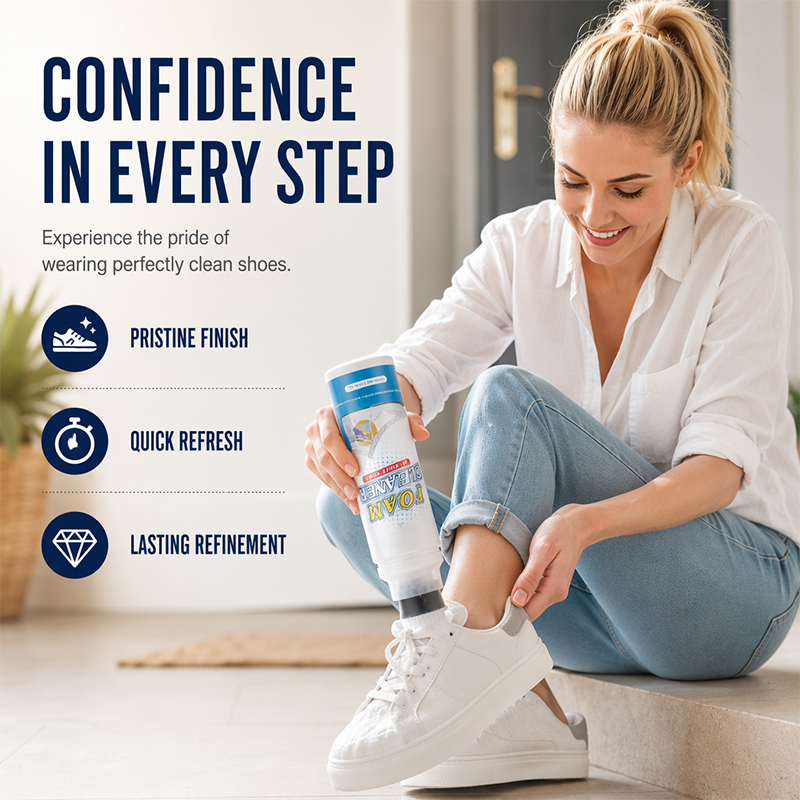 Rinse-free shoe cleaning foam application