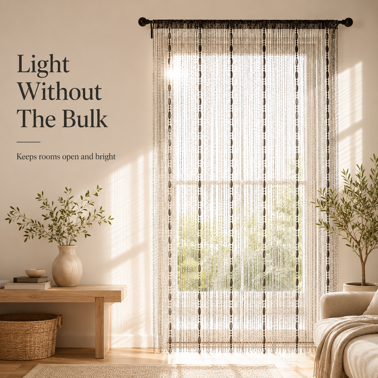 Elegant light grey string curtain background