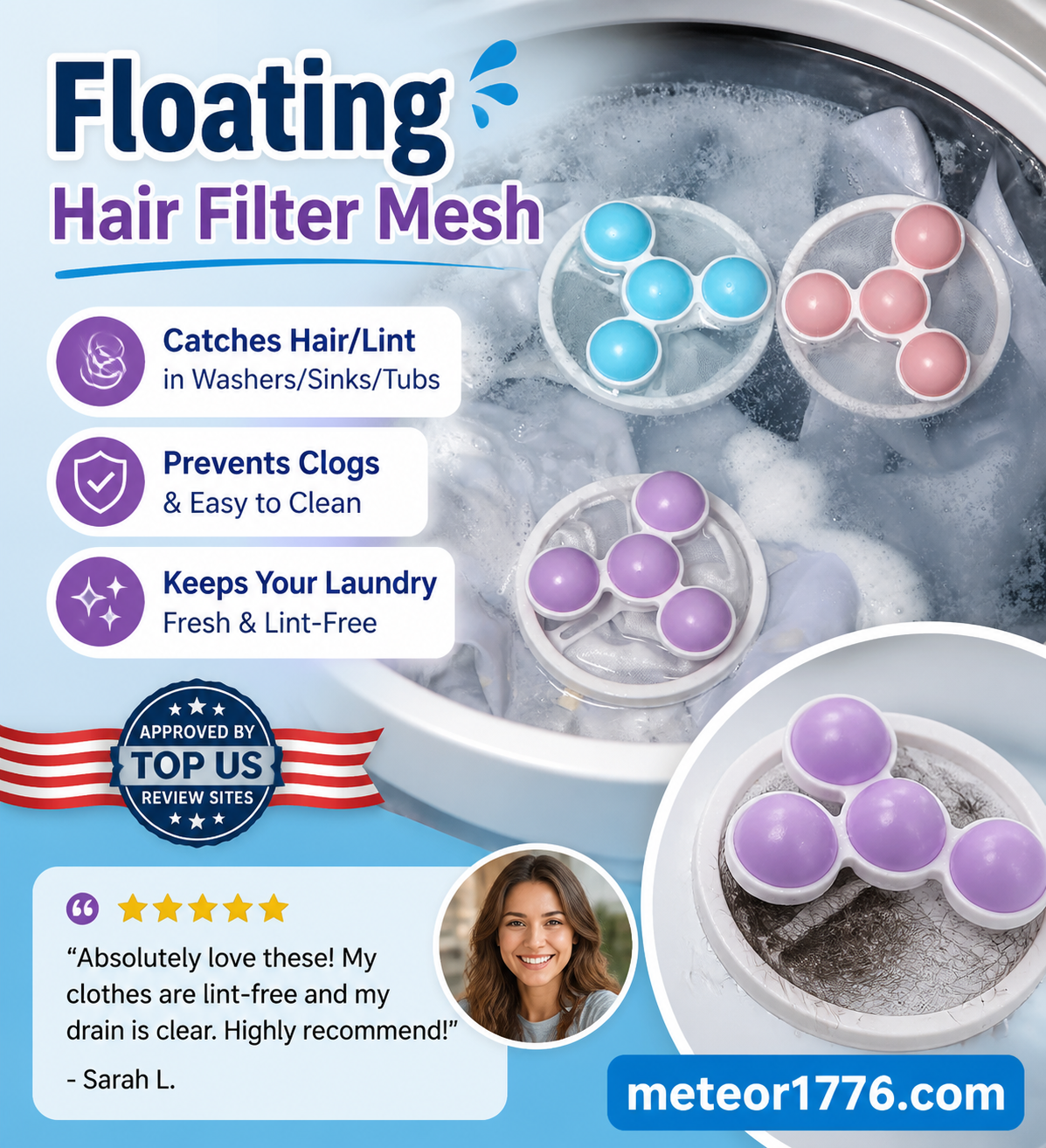 Floating lint filter net bag